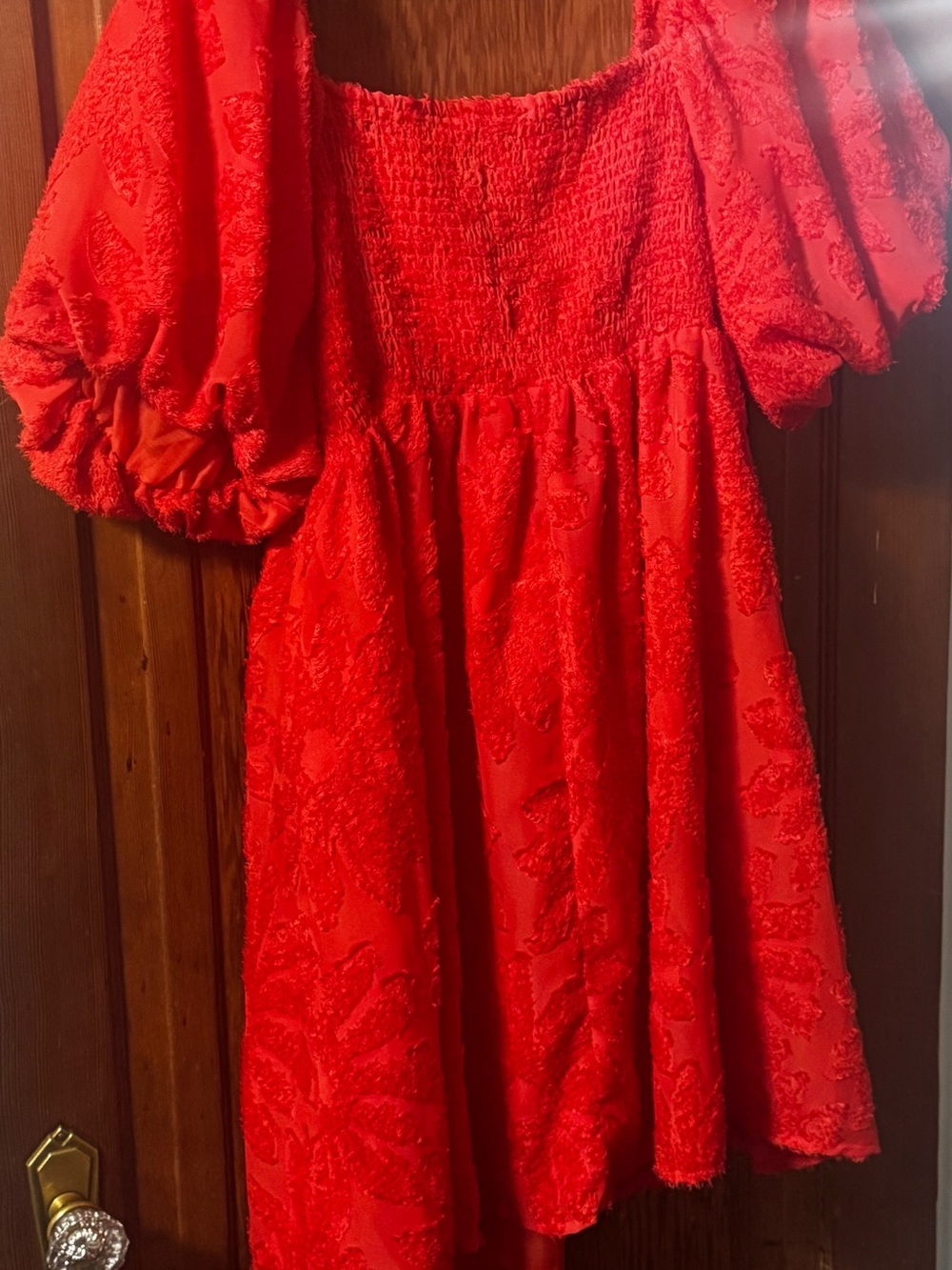 Women’s Orange Puff-Sleeve Smocked Casual Dress